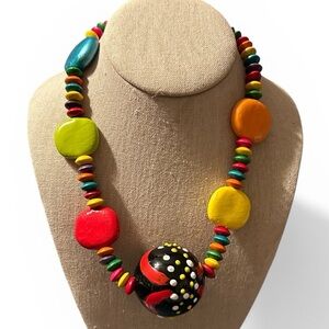 Wooden Bauble and Bead Choker Statement Multicolor Necklace